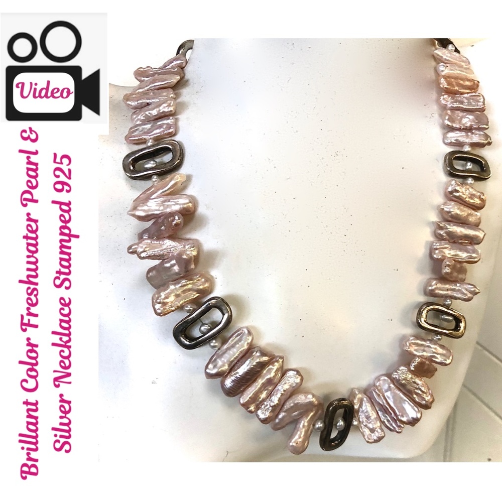 Mint Condition Freshwater Pearl & Silver Necklace Stamped 925